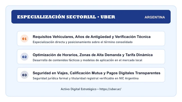 Pilares temáticos y especialización sectorial de Uber en Argentina